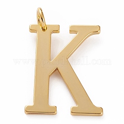 Goldene Messinganhänger, langlebig plattiert, Buchstabe, letter.k, 27x21x1.5 mm, Bohrung: 3.5 mm