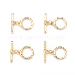 Brass Toggle Clasps, with Jump Rings, Nickel Free, Ring, Real 18K Gold Plated, Ring: 17x14x2.5mm, Hole: 1.6mm, Bar: 22.5x2.5mm, Hole: 1.6mm, Jump Ring: 5x0.8mm.