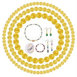 Kit per la creazione di braccialetti rotondi perline occhio di gatto fai da te, comprese le perline rotonde a forma di occhio di gatto, filo elastico, giallo, perline: 175 pz / set