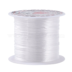 Cuerda de cristal elástica plana, Hilo de cuentas elástico, para hacer la pulsera elástica, teñido, blanco, 0.8mm, alrededor de 12.02 yarda (11 m) / rollo