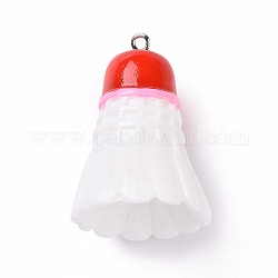 Pendentifs en résine opaque sur le thème du ballon de sport, breloques de badminton, avec boucles en fer plaqué platine, rouge, 37.5x26mm, Trou: 2mm