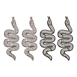 Wadorn 2 piezas 2 colores apliques en forma de serpiente, Apliques artesanales de cadena de tela y cuentas y rhinestone, accesorios de adorno de bolsa de sombrero de traje, color mezclado, 119x42x4.5mm, 1pc / color