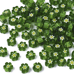Abalorios de vidrio, flor, verde, 4~6x4~6x2~3mm, agujero: 1 mm