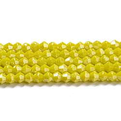 Brins de perles de verre galvanisées de couleur unie opaque, perle plaquée lustre, facette, Toupie, jaune, 4x4mm, Trou: 0.8mm, Environ 87~98 pcs/chapelet, 12.76~14.61 pouce (32.4~37.1 cm)