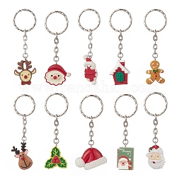 Schlüsselanhänger mit weihnachtlichem Harzanhänger, mit eisernem Schlüsselbundverschluss, Mischformen, Mischfarbe, 8.2 cm, 10 Stück / Set