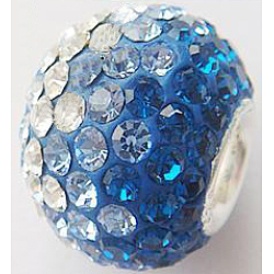 Cristal autrichien avec 925 perles européennes à noyau unique en argent sterling, Perles avec un grand trou   , rondelle, 243 bleu _capri, 14x12mm, Trou: 4.5mm