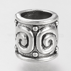 Tibetischer stil legierung perlen, cadmiumfrei und bleifrei, Kolumne, Großloch perlen, Antik Silber Farbe, 8x8.5 mm, Bohrung: 5.5 mm, ca. 960 Stk. / 1000 g
