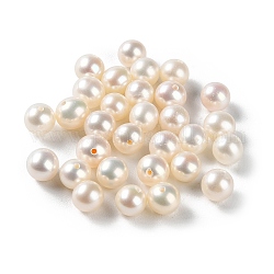 Perle coltivate d'acqua dolce perla naturale, mezzo forato, grado 4 un, tondo, fumo bianco, 5.5~6mm, Foro: 0.9 mm