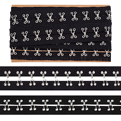 Crochet et oeillet en coton, Accessoires de vêtement, ornement d'artisanat de couture, avec crochet et oeil en fer, noir, 25x4.5mm, environ 3yards (2.74m)/carte