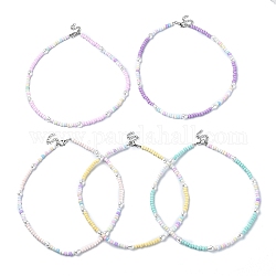 Collier de perles de graines de verre et de perles d'imitation en plastique, couleur mixte, 15.35~15.55 pouce (39~39.5 cm)