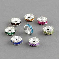 Brass Grade A Rhinestone Bead Spacers, Mixed Color, 7x3mm, Hole: 1.5mm