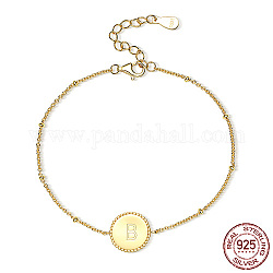 925 bracelets à maillons ronds plats lettre initiale en argent sterling, véritable 18k plaqué or, lettre b, 6-3/4 pouce (17 cm)