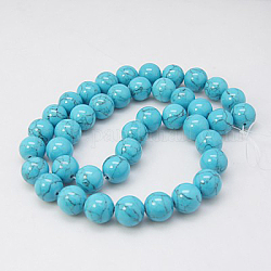 Kunsttürkisfarbenen Perlen Stränge, gefärbt, Runde, Deep-Sky-blau, 4 mm, Bohrung: 1 mm, ca. 95 Stk. / Strang, 15.7 Zoll