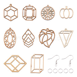 DIY Dangle Earring Making Kits, Pumpkin & Leaf & Geometry Wood Big Pendants, Iron Jump Rings and Brass Earring Hooks, Antique White, 120pcs/set
