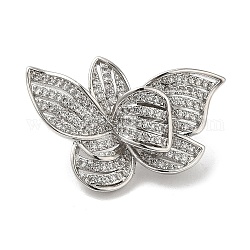 Rack Plating Brass Micro Pave Clear Cubic Zirconia Twister Clasps, Cadmium Free & Lead Free, Long-Lasting Plated, Butterfly, Platinum, 20.5x29x15mm, Inner Diameter: 15.5x6.5mm