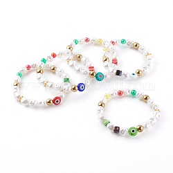 Stretch Perlen Armbänder, mit Bunte Malerei-Perlen und CCB-Kunststoffperlen, bösen Blick, Farbig, Innendurchmesser: 2 Zoll (5.2 cm)