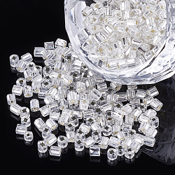 12/0 perline di vetro bugling, argento rivestito, foro quadrato, fumo bianco, 2~2.5x2.5mm, Foro: 0.8 mm, su 450 g / borsa