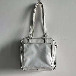 PUレザーショルダーバッグ  正方形の女性のバッグ  クリアウィンドウ付き  ホワイトスモーク  24x24x8cm