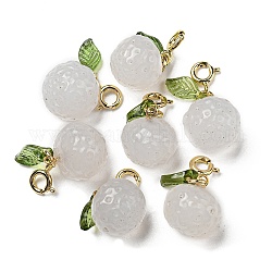 Decorazioni pendenti in agata bianca naturale, ornamento con gemme longan con chiusure ad anello a molla in ottone, vero placcato oro 14k, 13.5x13.5x13mm, Foro: 2.8 mm