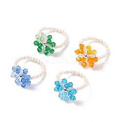 4 stücke 4 farben schneeflocke fingerring, geflochtene Perlenringe aus natürlichen Perlen für Mädchen und Frauen, Mischfarbe, uns Größe 7 3/4 (17.9mm)