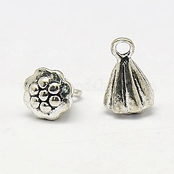 Brass Lotus Pod Charms Pendants, Nickel Free, Antique Silver, 9x5mm, Hole: 1mm