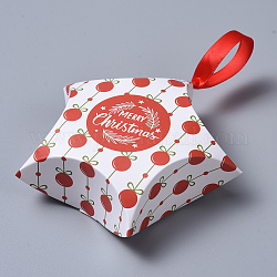 星形のクリスマスギフトボックス  リボン付き  ギフトラッピングバッグ  プレゼント用キャンディークッキー  ホワイト  12x12x4.05cm