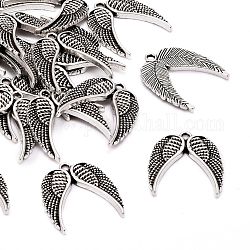 Tibetan Style Alloy Pendants, Lead Free & Nickel Free & Cadmium Free, Wing, Antique Silver, 23x20x2mm, Hole: 2mm