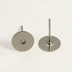 Stud Earring Settings, Brass Head and Stainless Steel Pin, Lead Free, Cadmium Free and Nickel Free, Gunmetal, Tray: 8mm, 12mm