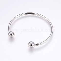 304 Stainless Steel European Style Bangles Making, Cuff Bangles, End with Removable Round Beads, Stainless Steel Color, Inner Diameter: 2-3/8~2-1/2 inch(6~6.5cm)