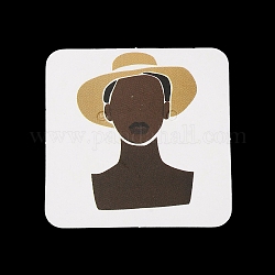 Carte d'affichage de boucle d'oreille en papier imprimé fille carrée, carte d'affichage de bijoux pour le stockage de boucle d'oreille, brun coco, 4x4x0.05 cm, Trou: 2mm