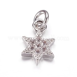 Ottone micro spianare pendenti zirconi, per gli ebrei, star of david charms, platino, 9.5x6.5x2mm, Foro: 2 mm