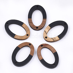 Connecteurs de liens en résine et bois de noyer, ovale, noir, 28.5x19.5x3~4mm, Trou: 1.8mm