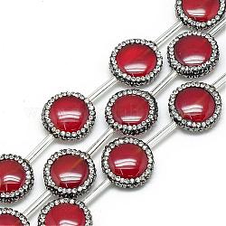 Perles d'agate naturelle en strass, teinte, plat rond, rouge foncé, 17~18x6mm, Trou: 1mm