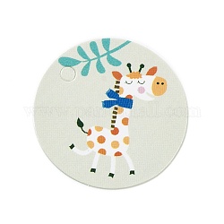 Étiquettes-cadeaux en papier kraft, plat rond avec motif animal, modèle de girafe, 3x0.02 cm, Trou: 3mm, environ 100 pcs / sachet 
