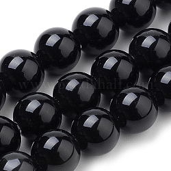 Natürliche schwarze Onyxperlenstränge, gefärbt, Runde, 8 mm, Bohrung: 1 mm, ca. 47 Stk. / Strang, 15.7 Zoll