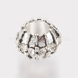 Antique Silver Plated Alloy European Beads, with Rhinestone, Large Hole Beads, Rondelle, Crystal, 10x7mm, Hole: 5mm