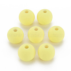 Perles acryliques de style caoutchouté, ronde, jaune, 15.5x14.5mm, Trou: 3.5mm