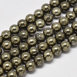 Chapelets de perles rondes en pyrite naturelle, Grade a, 4mm, Trou: 0.8mm, Environ 100 pcs/chapelet, 16 pouce