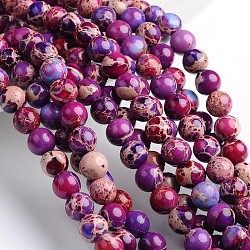 Brins de perles rondes en jaspe impérial naturel teint et chauffé, violet, 8mm, Trou: 1mm, Environ 49 pcs/chapelet, 16 pouce