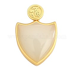 Pendenti in giada bianca hetian naturale, con925 accessori di argento puro, scudo con carattere cinese, oro