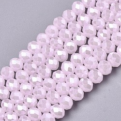 FilI di perline in vetro placcato, perle di imitazione giada, lustro di perla placcato, sfaccettato, rondelle, roso, 6x5mm, Foro: 1 mm, circa 92~94pcs/filo, 17~17.5 pollice (42.5~43.75 cm)