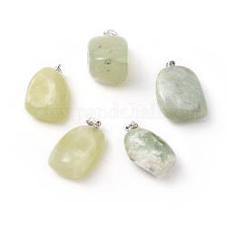 Nouveaux pendentifs en jade naturel, avec les accessoires en laiton de tonalité de platine, pépites, 23~30x13~22x12~20mm, Trou: 5x3mm