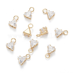 Brass Clear Cubic Zirconia Charms, Long-Lasting Plated, Triangle, Real 18k Gold Plated, 8x5.5x4mm, Hole: 2mm