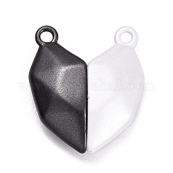 Spray Painted Alloy Heart Split Pendants, with Magnetic, for Couple Necklaces Bracelets Jewelry Making Gifts, Black & White, 19.5x17x5mm, Hole: 1.6mm