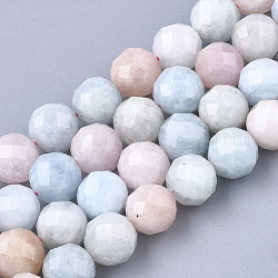 Chapelets de perles en morganite naturelle, facette, ronde, 9.5~10x10mm, Trou: 1mm, Environ 19 pcs/chapelet, 7.48 pouce