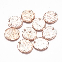 Alloy Blank Flat Round Hammered Pendants, Cadmium Free & Lead Free, Rose Gold, 24x22x1mm, Hole: 2mm