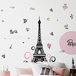 Translucent PVC Self Adhesive Wall Stickers, Waterproof Building Decals for Home Living Room Bedroom Wall Decoration, Eiffel Tower, 950x390mm, 4 sheets/set