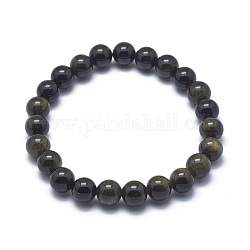 Bracelets extensibles en perles d'obsidienne brillante dorée naturelle, ronde, 2 pouce ~ 2-3/8 pouces (5~6 cm), perle: 5.8~6.8 mm