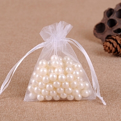 Sacchetti per riporre gioielli in organza, sacchetti regalo con coulisse in rete per bomboniere, rettangolo, bianco, 9x7cm