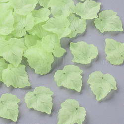 Autumn Theme Transparent Frosted Acrylic Pendants, Maple Leaf, Lime Green, 24x22.5x3mm, Hole: 1mm, about 962pcs/500g